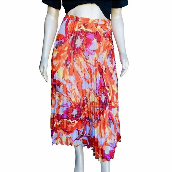 89th & Madison Women’s Size S Multicolor Floral Elastic Waist Midi Pleated Skirt - Picture 1 of 2
